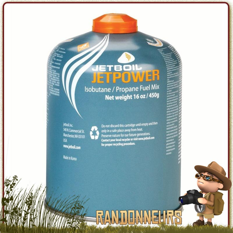 Cartouche JETBOIL de Gaz JETPOWER 450g mélange de gaz composé de isobutane, propane et butane pour réchaud jetboil Cartouche JETBOIL de Gaz JETPOWER 450g mélange de gaz composé de isobutane, propane et butane pour réchaud jetboil