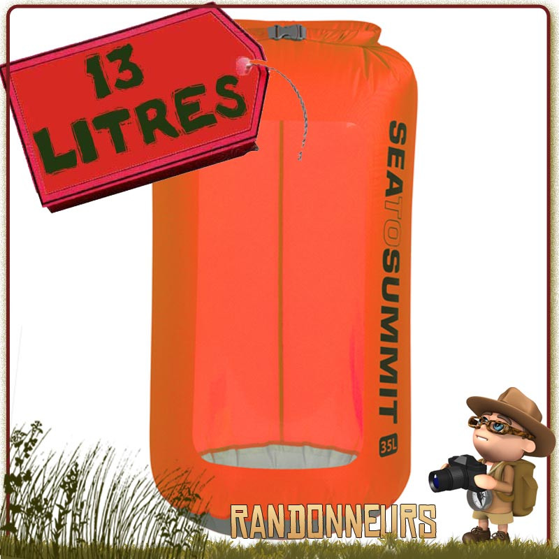Sac nylon étanche 30D Ultra Léger, Dry Sack Ultra Sil View avec fenêtre Sea To Summit 13 Litres trekking Sac nylon étanche 30D Ultra Léger, Dry Sack Ultra Sil View avec fenêtre Sea To Summit 13 Litres trekking
