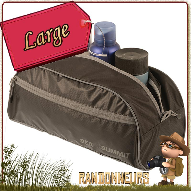 La trousse de toilette Ultra-Sil taille Large de Sea to Summit ne pèse que 51 g et est compatible pour transport aérien La trousse de toilette Ultra-Sil taille Large de Sea to Summit ne pèse que 51 g et est compatible pour transport aérien