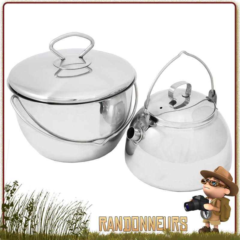 Set Popote Campfire Inox Muurikka bivouac bushcraft avec casserole et bouilloire Set Popote Campfire Inox Muurikka bivouac bushcraft avec casserole et bouilloire