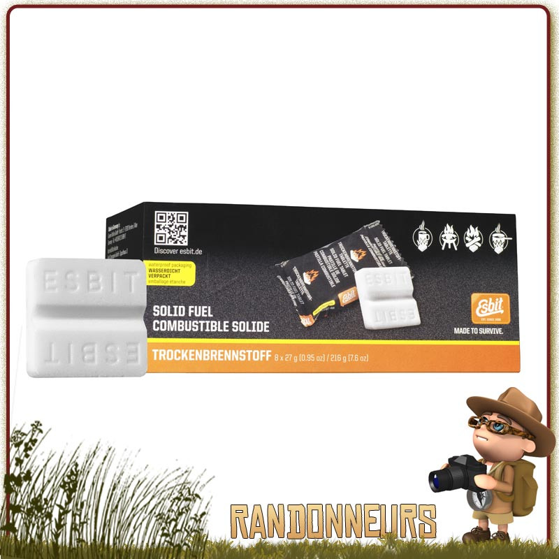 Boite de 8 tablettes de 27g d'essence solide Esbit combustible solide à base hexamine pour rechaud pliant camping Boite de 8 tablettes de 27g d'essence solide Esbit combustible solide à base hexamine pour rechaud pliant camping