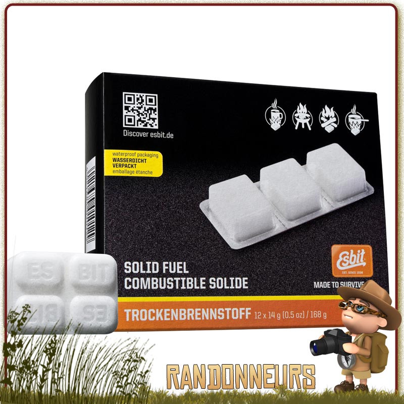 Boite de 6 tablettes de 14g Héxamine Esbit essence solide pour réchaud randonnee pliant Boite de 6 tablettes de 14g Héxamine Esbit essence solide pour réchaud randonnee pliant
