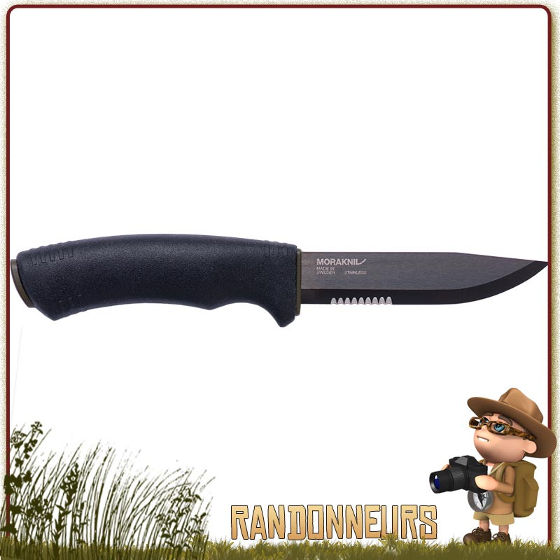 Couteau Mora Bushcraft SRT lame inox mixte 109 mm traitement DLC noir Couteau Mora Bushcraft SRT lame inox mixte 109 mm traitement DLC noir