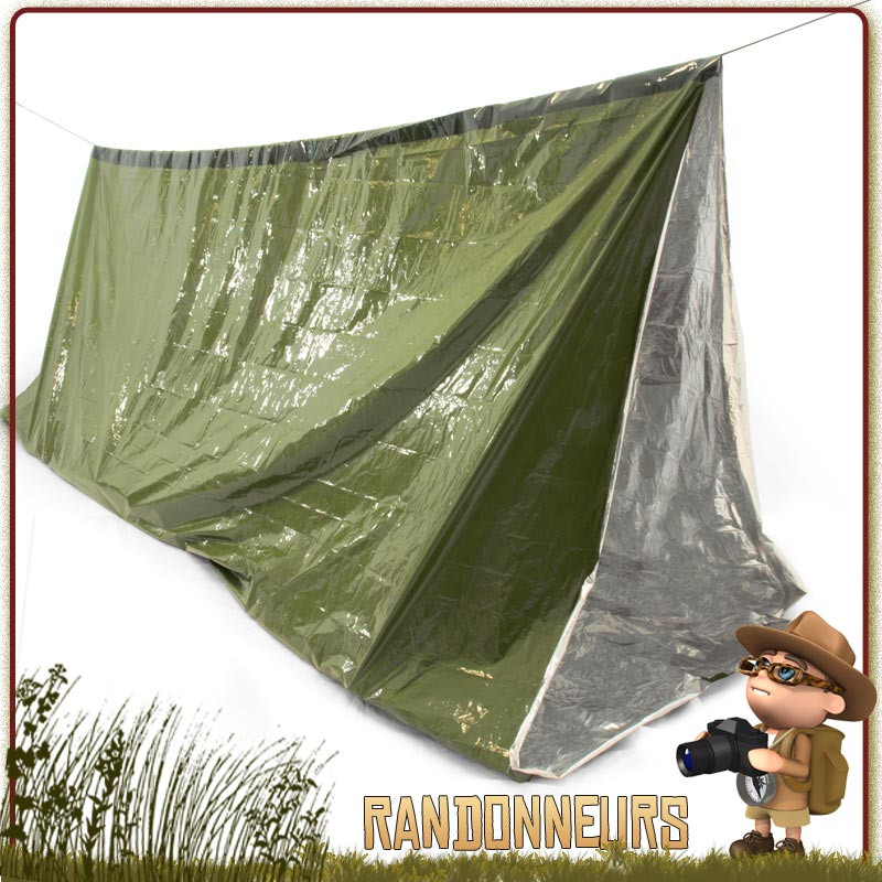 Tente Abri Urgence Isotherme Origin Outdoors verte randonnee bushcraft avec revetement argenté reflichissant la chaleur Tente Abri Urgence Isotherme Origin Outdoors verte randonnee bushcraft avec revetement argenté reflichissant la chaleur