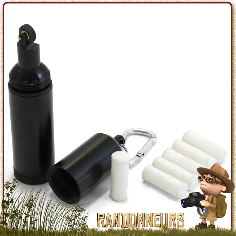 Kit Allume Feu Etanche de Survie Coghlans en conteneur aluminium étanche avec amadou et briquet Kit Allume Feu Etanche de Survie Coghlans en conteneur aluminium étanche avec amadou et briquet