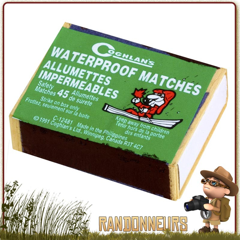 Boite carton d'allumettes imperméables, indispensables en cas de situation d'urgence survie, pour allumer un feu Boite carton d'allumettes imperméables, indispensables en cas de situation d'urgence survie, pour allumer un feu