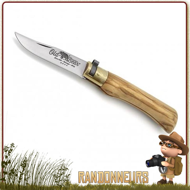 Couteau Old Bear Olivier, lame acier AISI 420 de 7 cm avec virole de sécurité en laiton Couteau Old Bear Olivier, lame acier AISI 420 de 7 cm avec virole de sécurité en laiton