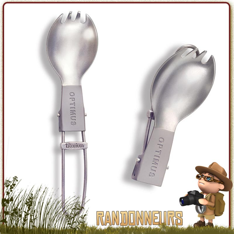 Cuillère Fourchette "Spork" titane d'optimus 100% titane, ultra light, poignée finition mate, cuillère polie Cuillère Fourchette "Spork" titane d'optimus 100% titane, ultra light, poignée finition mate, cuillère polie