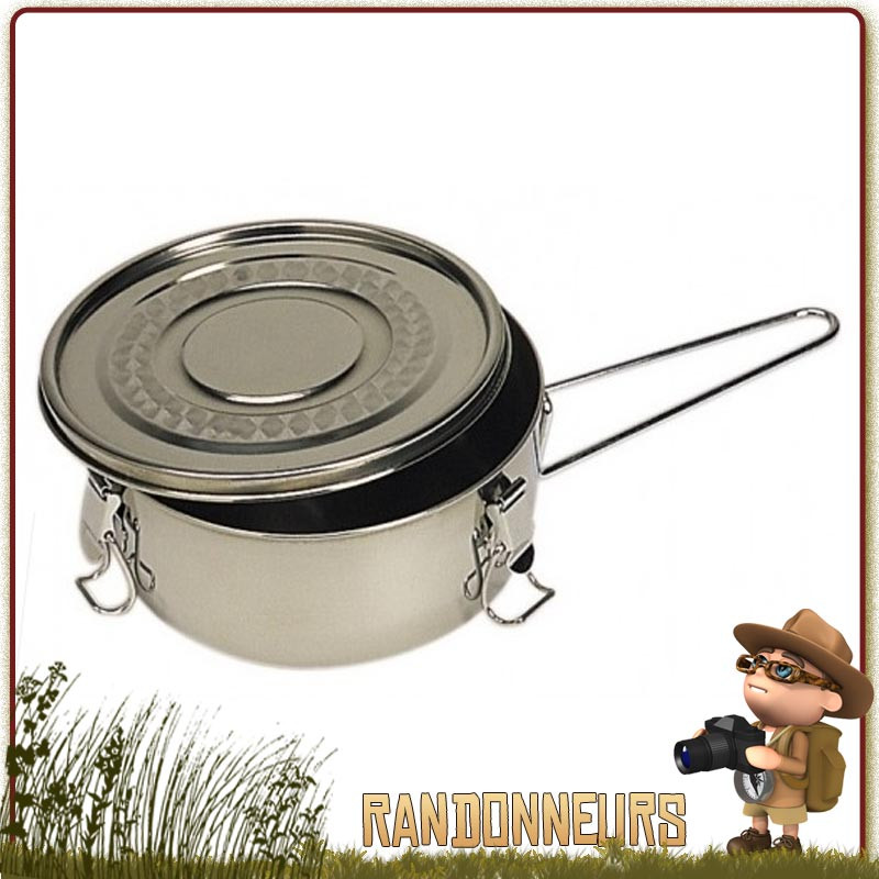 Gamelle Inox avec couvercle pour la cuisson, conservation et consommation des aliments. Résiste au feu de bois Gamelle Inox avec couvercle pour la cuisson, conservation et consommation des aliments. Résiste au feu de bois