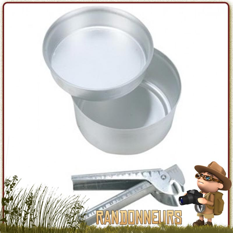Popote Randonnée cao en alu composée de 3 pièces (faitout, poêle, pince preneuse). Set popote Alu 90 cl pour une personne Popote Randonnée cao en alu composée de 3 pièces (faitout, poêle, pince preneuse). Set popote Alu 90 cl pour une personne
