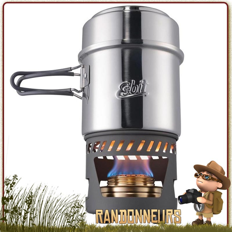 Set de cuisson pour randonner léger ESBIT CS985ST comprenant un réchaud bruleur alcool ultra léger et popote inox Set de cuisson pour randonner léger ESBIT CS985ST comprenant un réchaud bruleur alcool ultra léger et popote inox