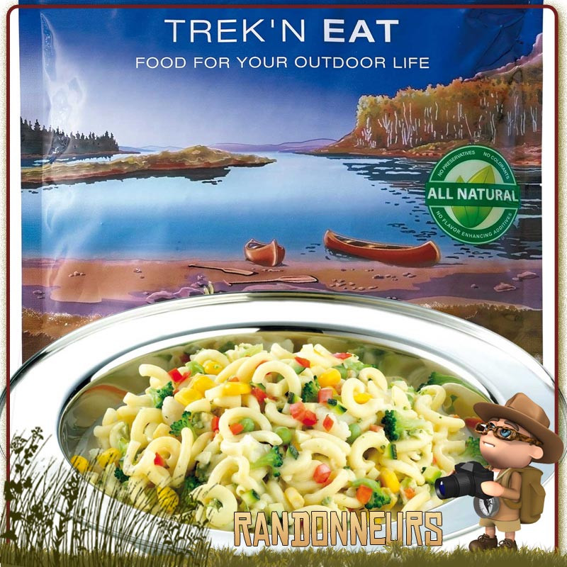 Sachet de repas lyophilisé végétarien Pâtes Primavera aux Légumes variés Trek'n Eat trekking et randonnée Sachet de repas lyophilisé végétarien Pâtes Primavera aux Légumes variés Trek'n Eat trekking et randonnée