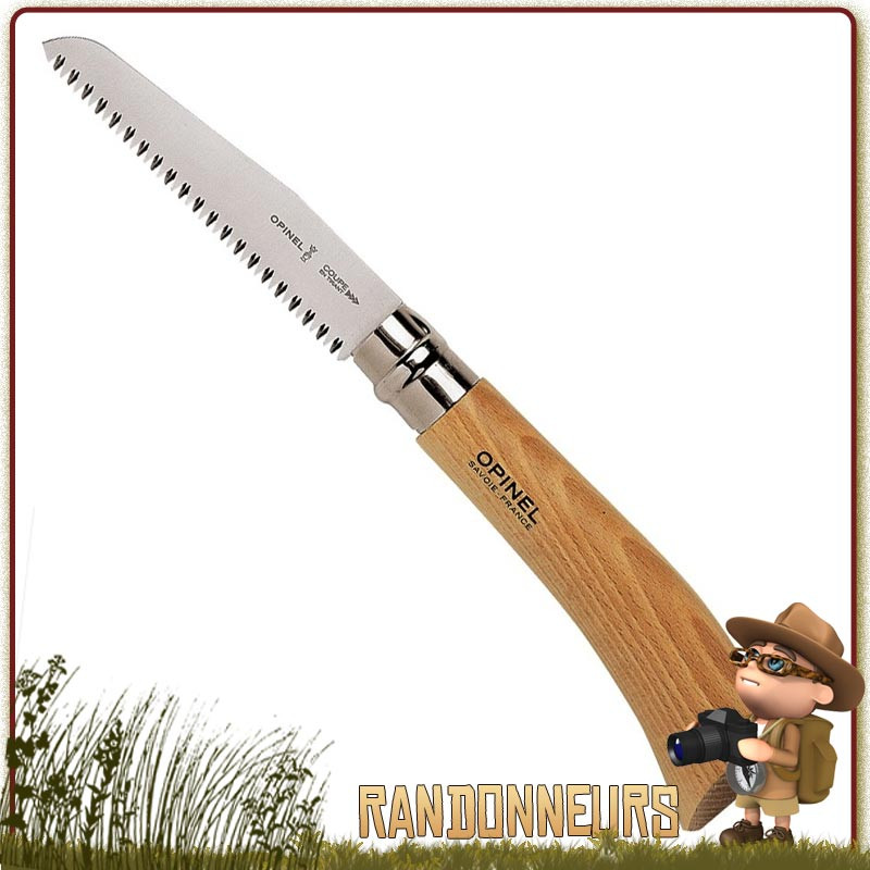 Scie portable manche bois de hêtre Opinel n°12 avec lame acier inox sandvik Virole de blocage de la lame Scie portable manche bois de hêtre Opinel n°12 avec lame acier inox sandvik Virole de blocage de la lame