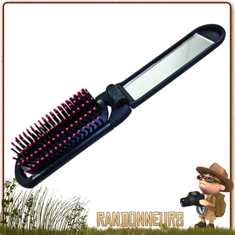 Brosse à cheveux pliable, avec miroir intégré dans le manche. Accessoire de toilette pour le camping, la randonnée Brosse à cheveux pliable, avec miroir intégré dans le manche. Accessoire de toilette pour le camping, la randonnée
