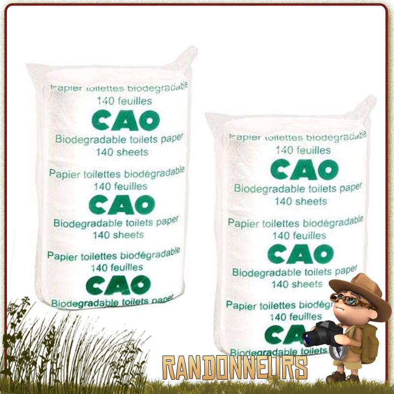 Lot de 2 Rouleaux de 140 feuilles papier toilette biodégradable, résistant et absorbant adapté pour l'hygiène en randonnée Lot de 2 Rouleaux de 140 feuilles papier toilette biodégradable, résistant et absorbant adapté pour l'hygiène en randonnée